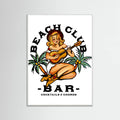 White Wood Beach Club Bar. Sailor Jerry Style Pin-up Girl Playing Guitar Poster