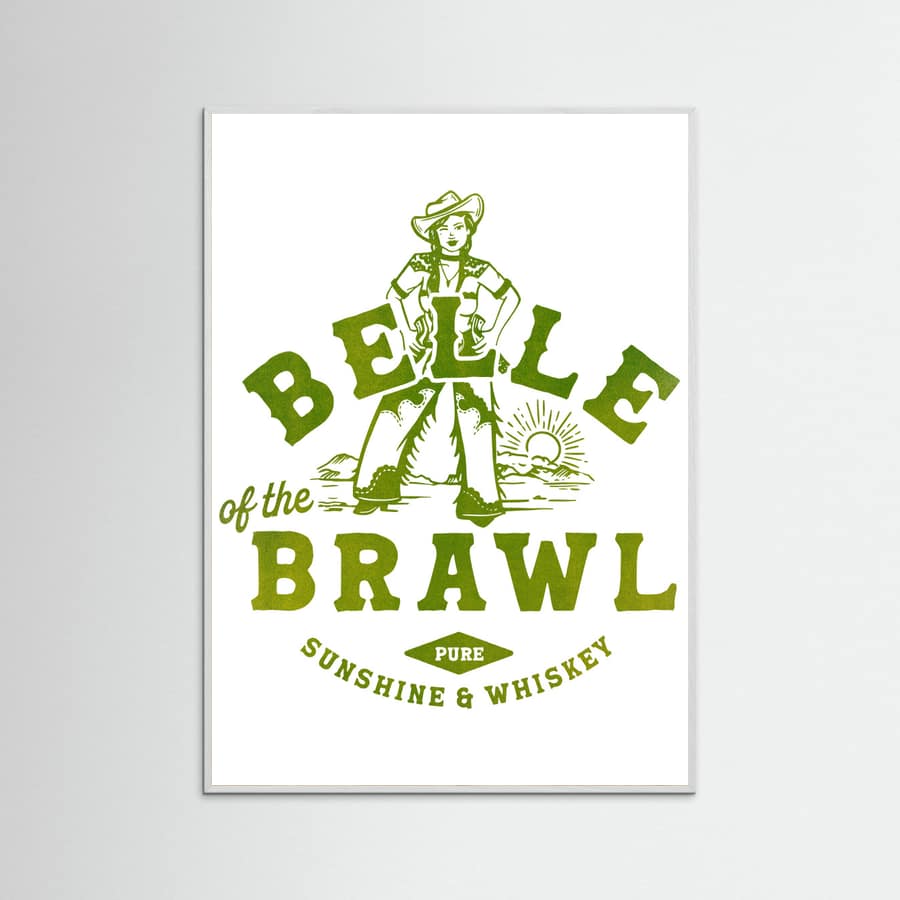 White Wood Belle Of The Brawl Cowgirl Wall Art Poster