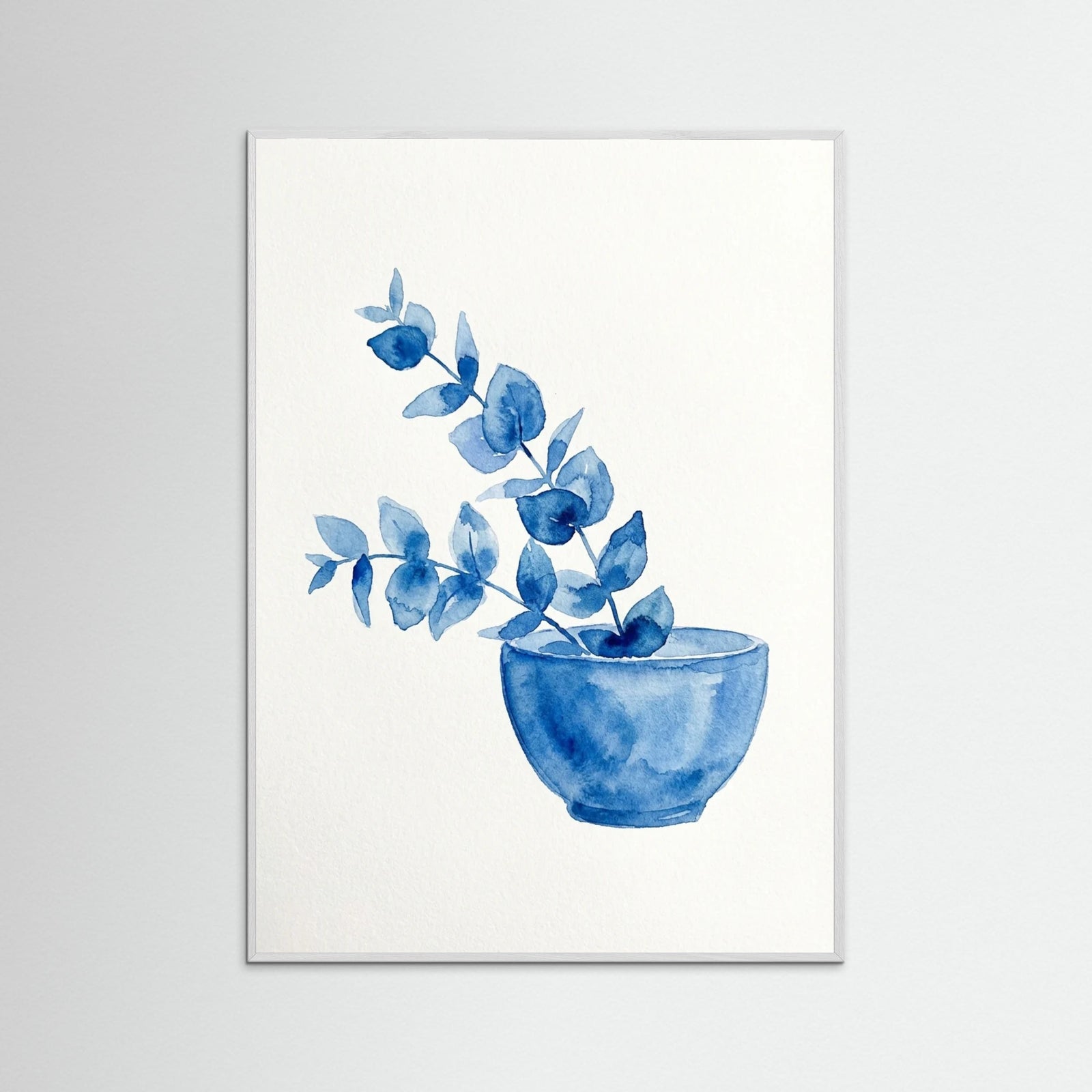 White Wood Blue Floral Vase