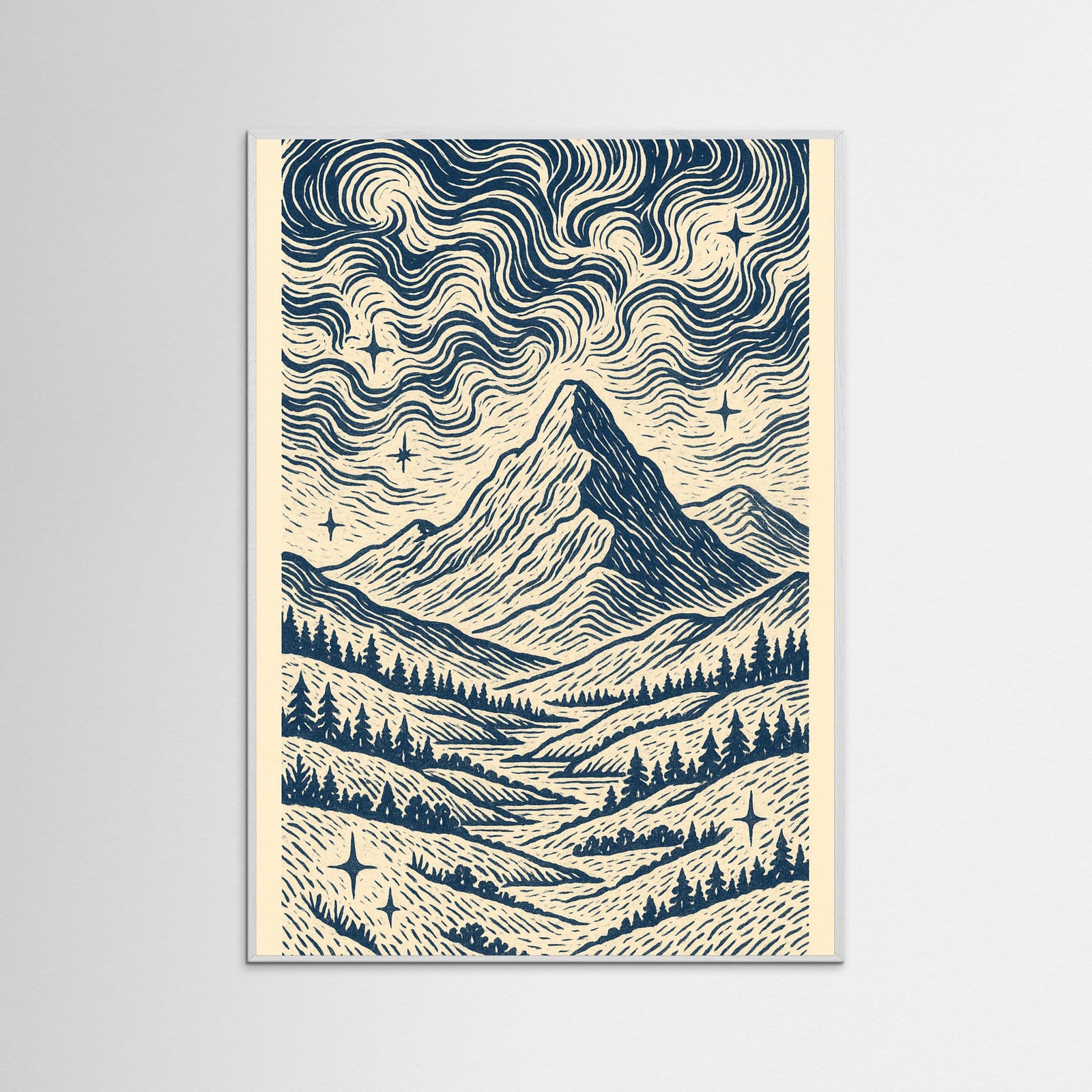 White Wood Blue Swirl Pattern