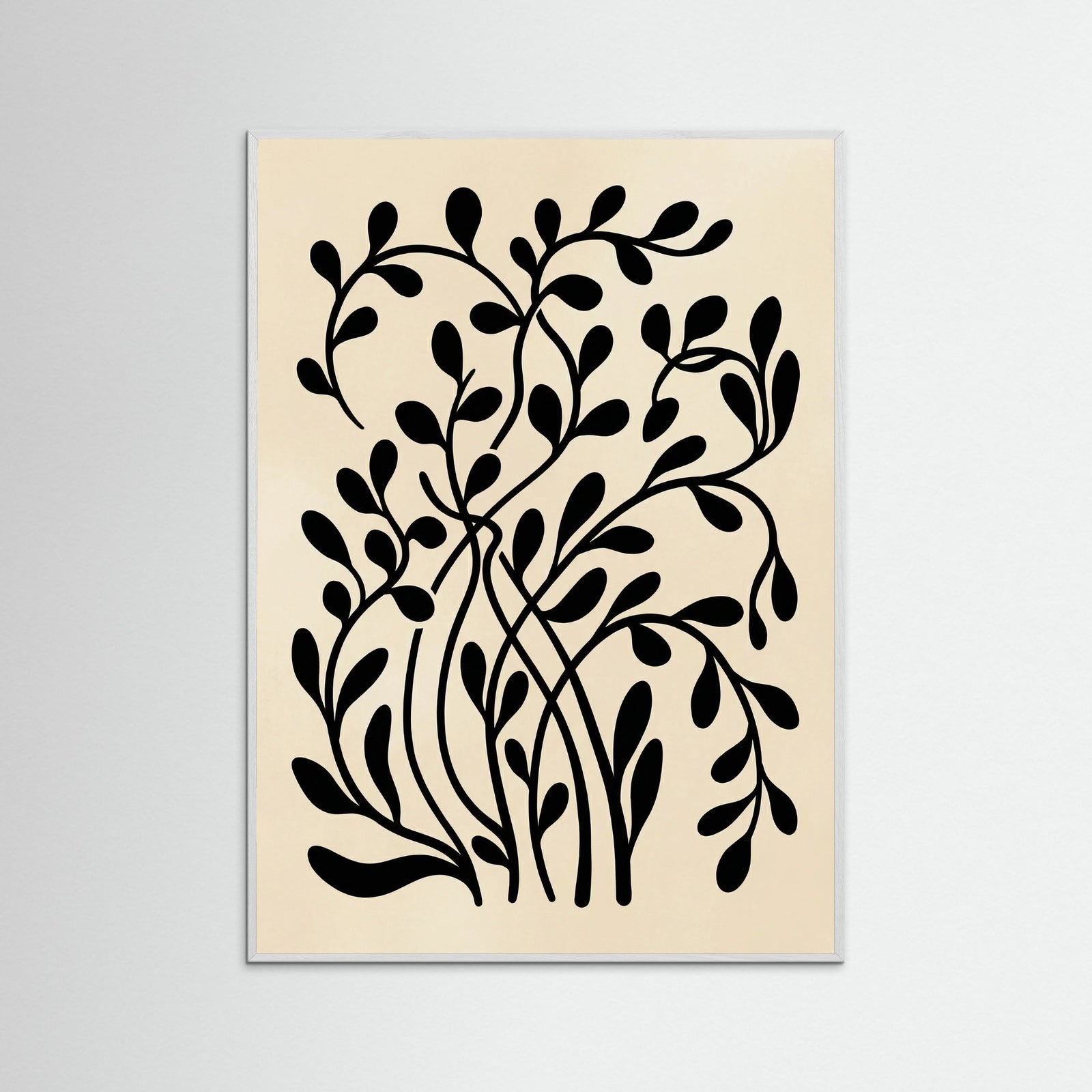 White Wood Botanical Silhouette Black