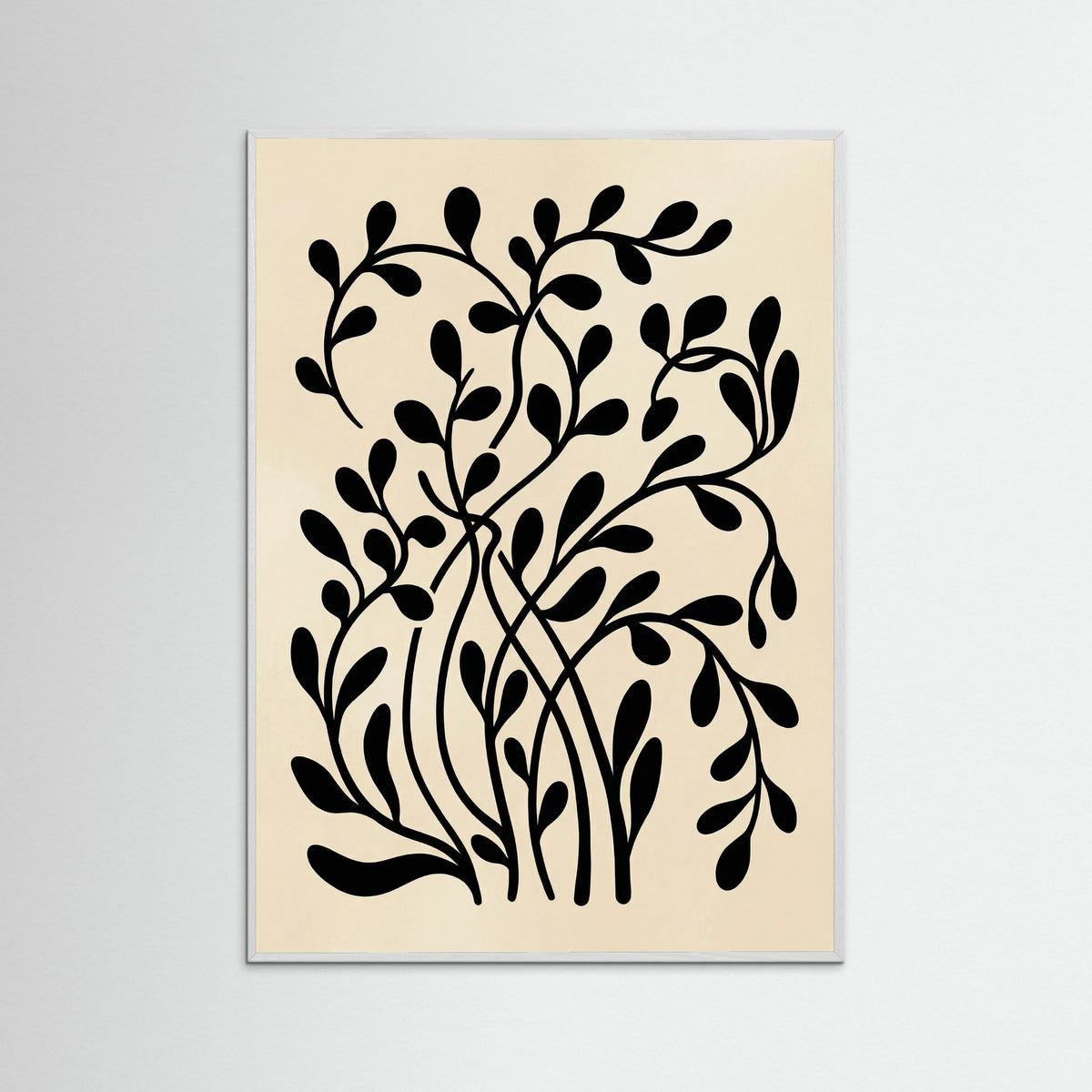 White Wood Botanical Silhouette Black
