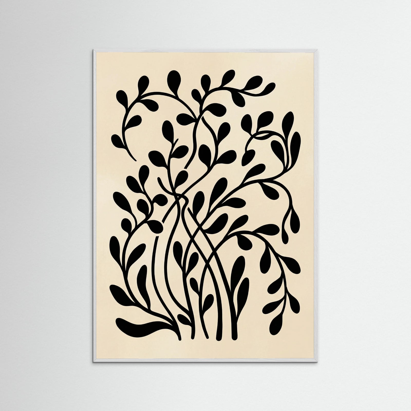 White Wood Botanical Silhouette Black