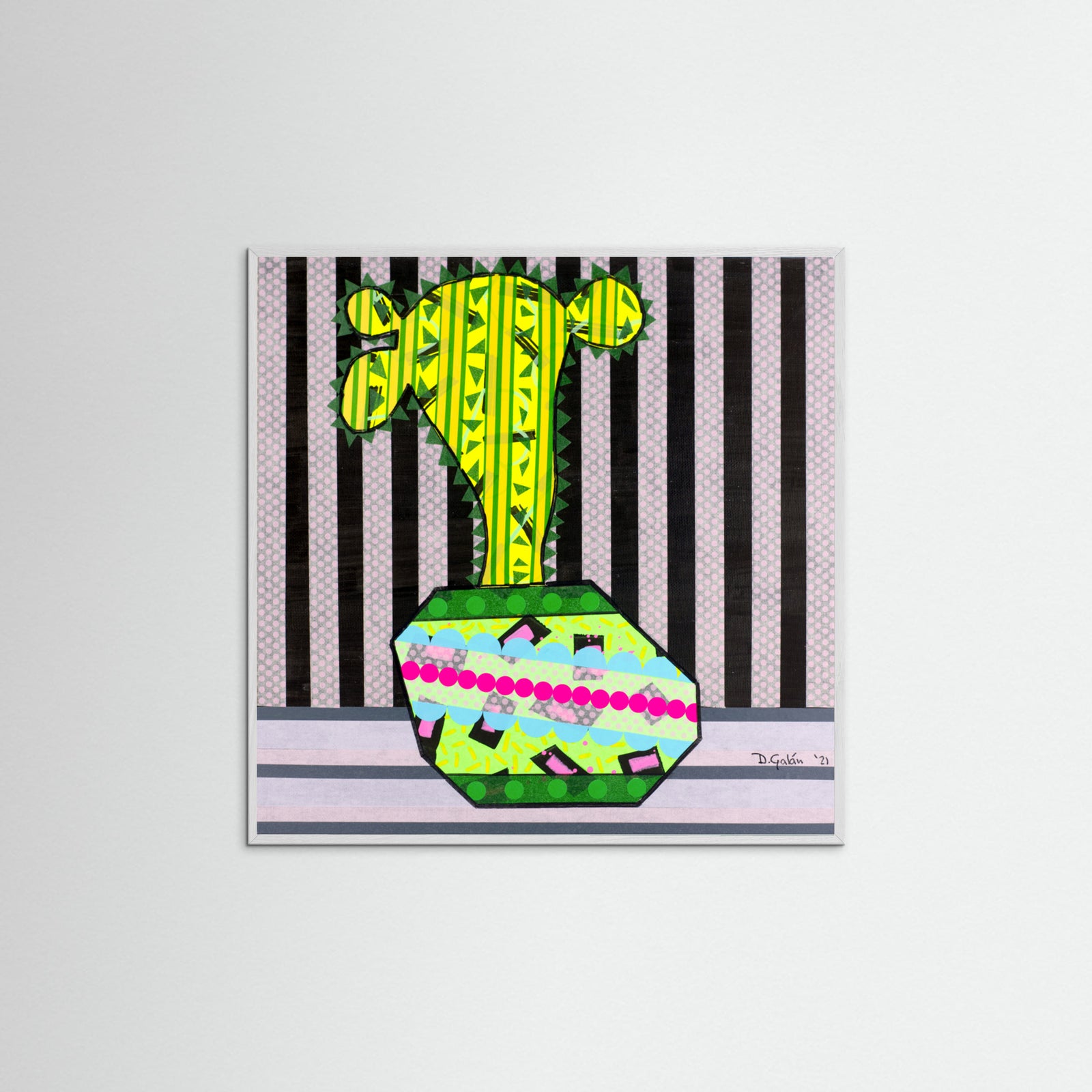 White Wood Cactus In a Green Pot Poster
