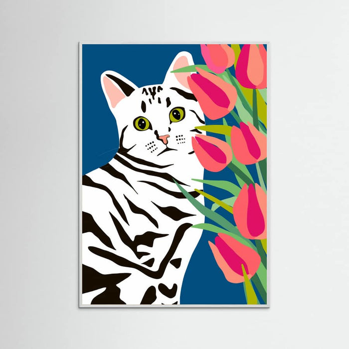 White Wood Cat Sitting Pretty Poster