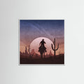 White Wood Cowboy Sunset Poster