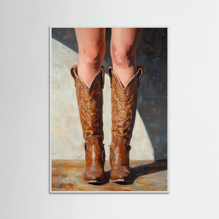 White Wood Cowboy boots Poster