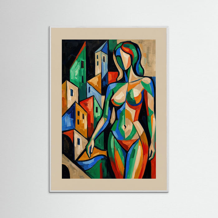 White Wood Cubist Woman Beige