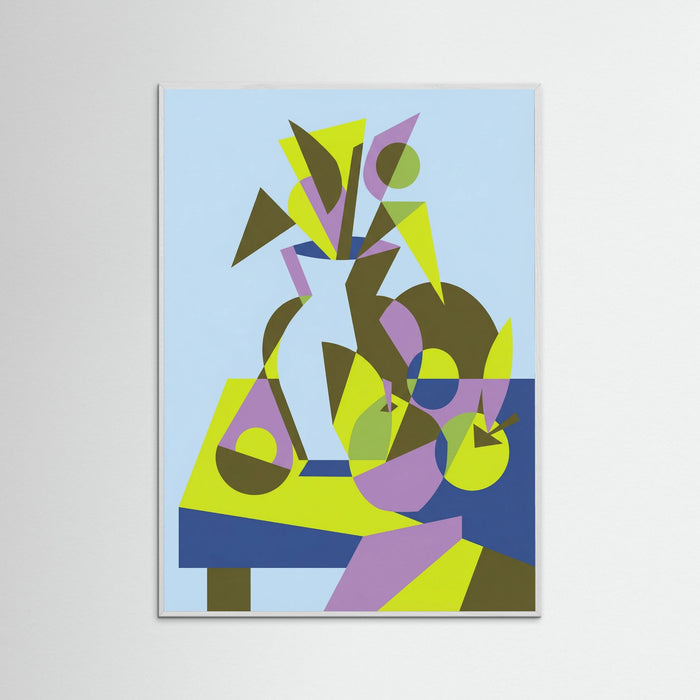 White Wood Cubist Woman Portrait Blue