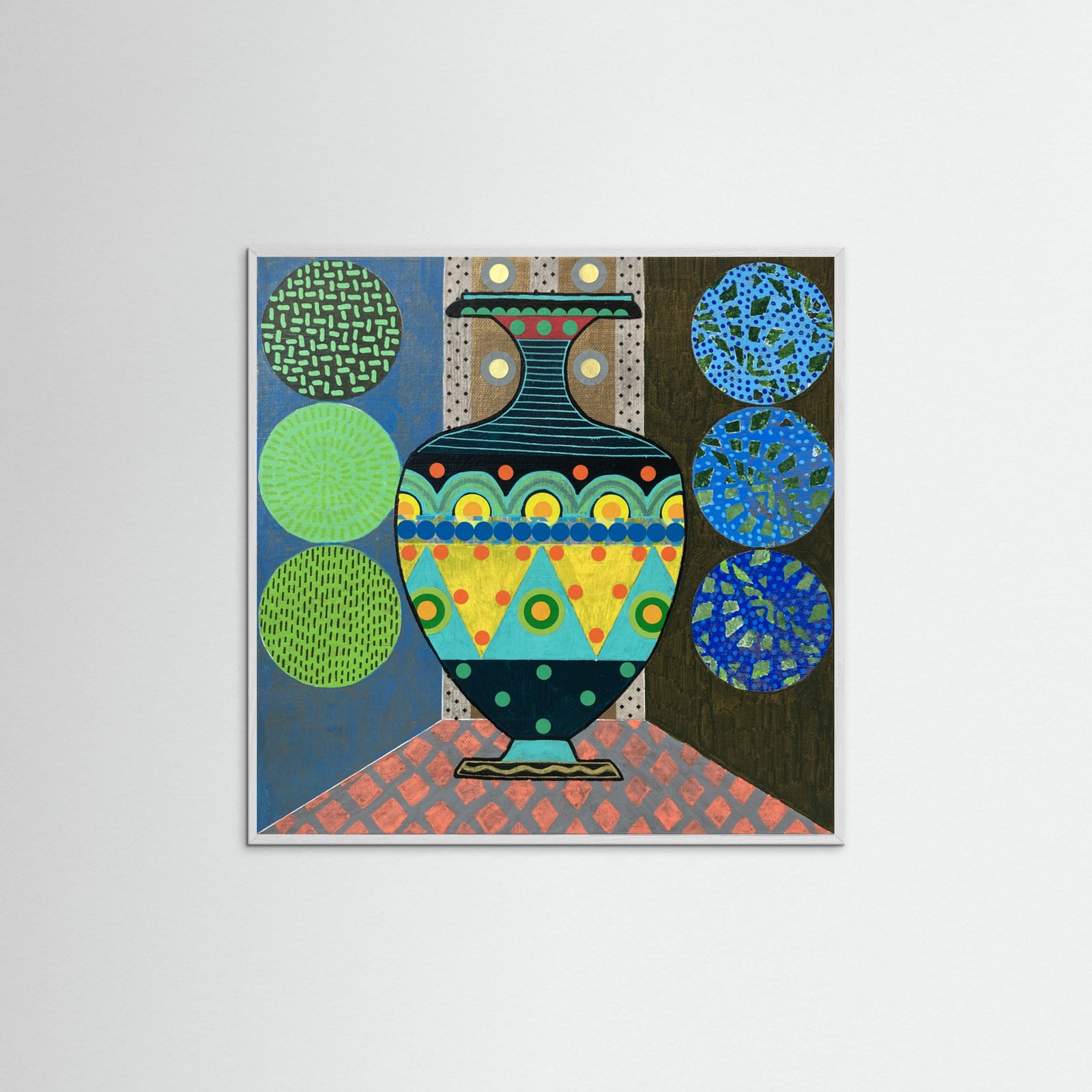 White Wood Dark Green Vase Poster