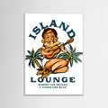 White Wood Island Lounge Tropical Pin Up Girl Playing Guitar Poster