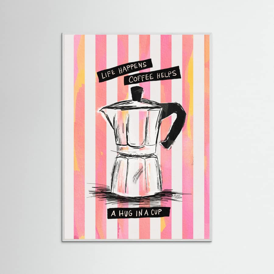 Mocca Coffee on Stripes - Hug in a Cup Poster – poster and art print