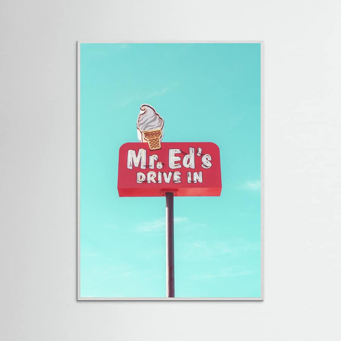 White Wood Mr. Ed's Drive In Vintage Sign in Urbana, Missouri, USA Poster