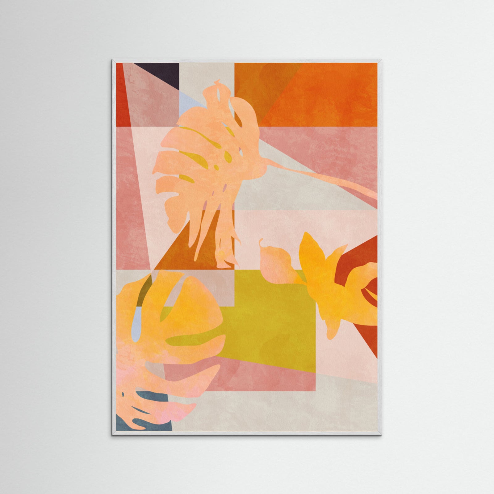 White Wood Organic Bauhaus Geometry Leaves Poster