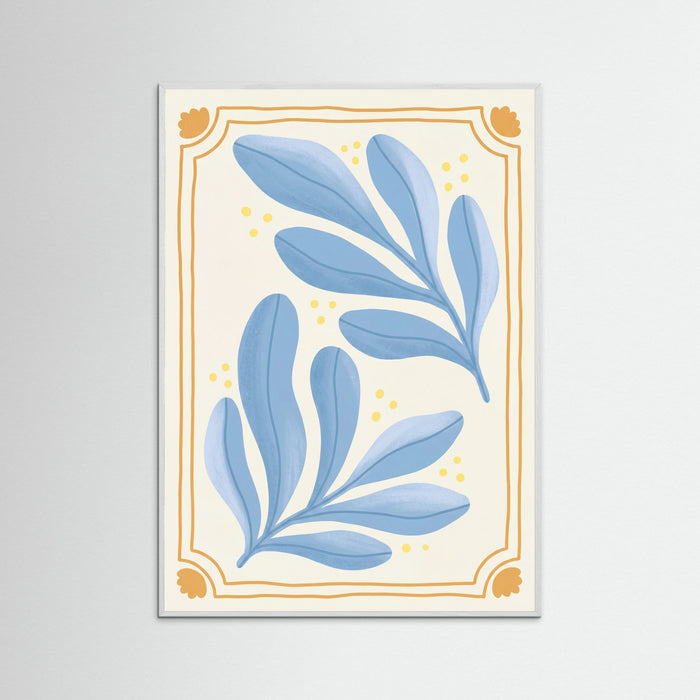 White Wood Organic Blue Blooms