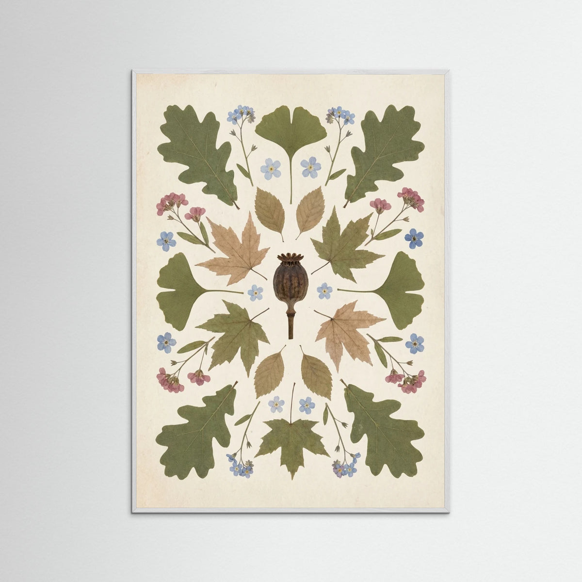 White Wood Pressed Garden Blooms