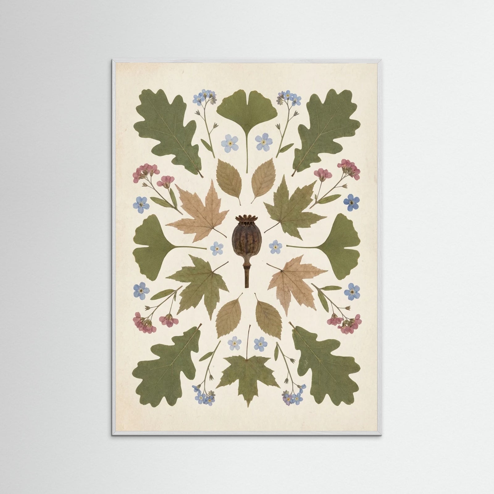 White Wood Pressed Garden Blooms