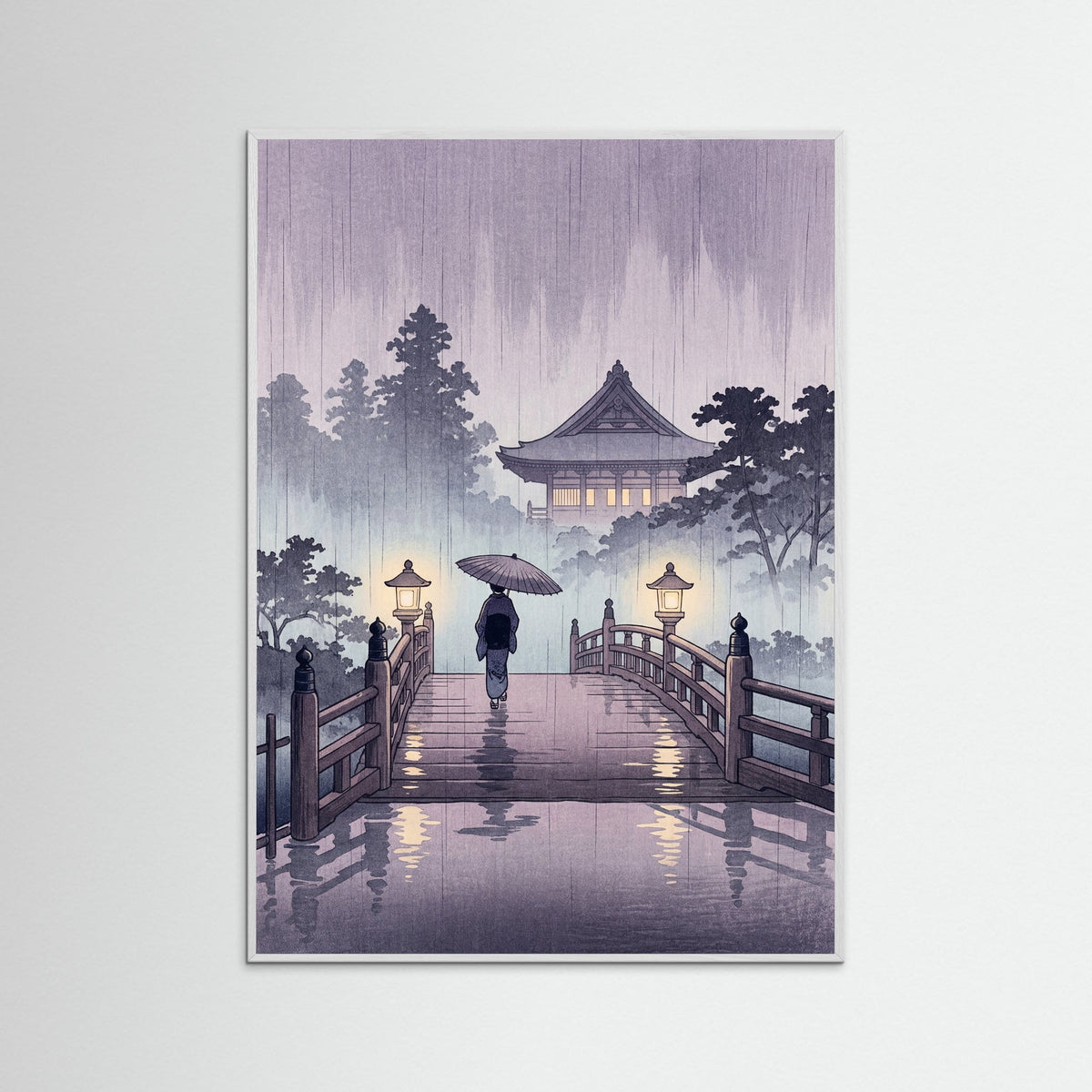 White Wood Rainy Night Bridge