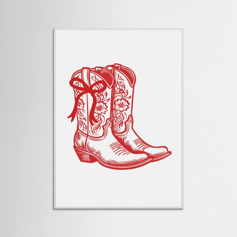 Red Cowgirl Boots with Bow Poster – plakat og kunsttryk