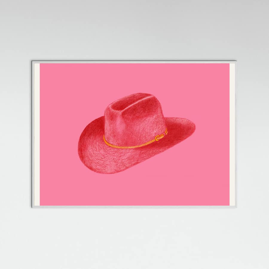 White Wood Red Stetson On Pink Poster