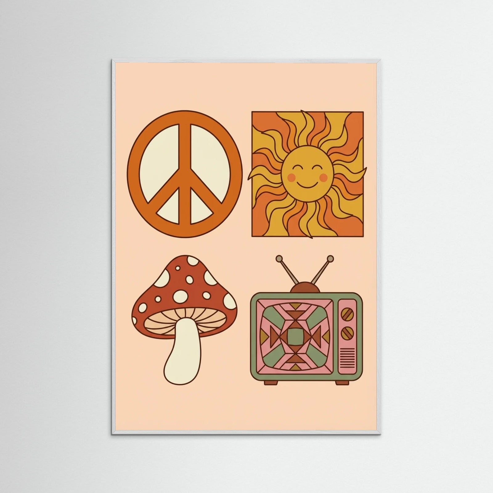 White Wood Retro Blooms Grid