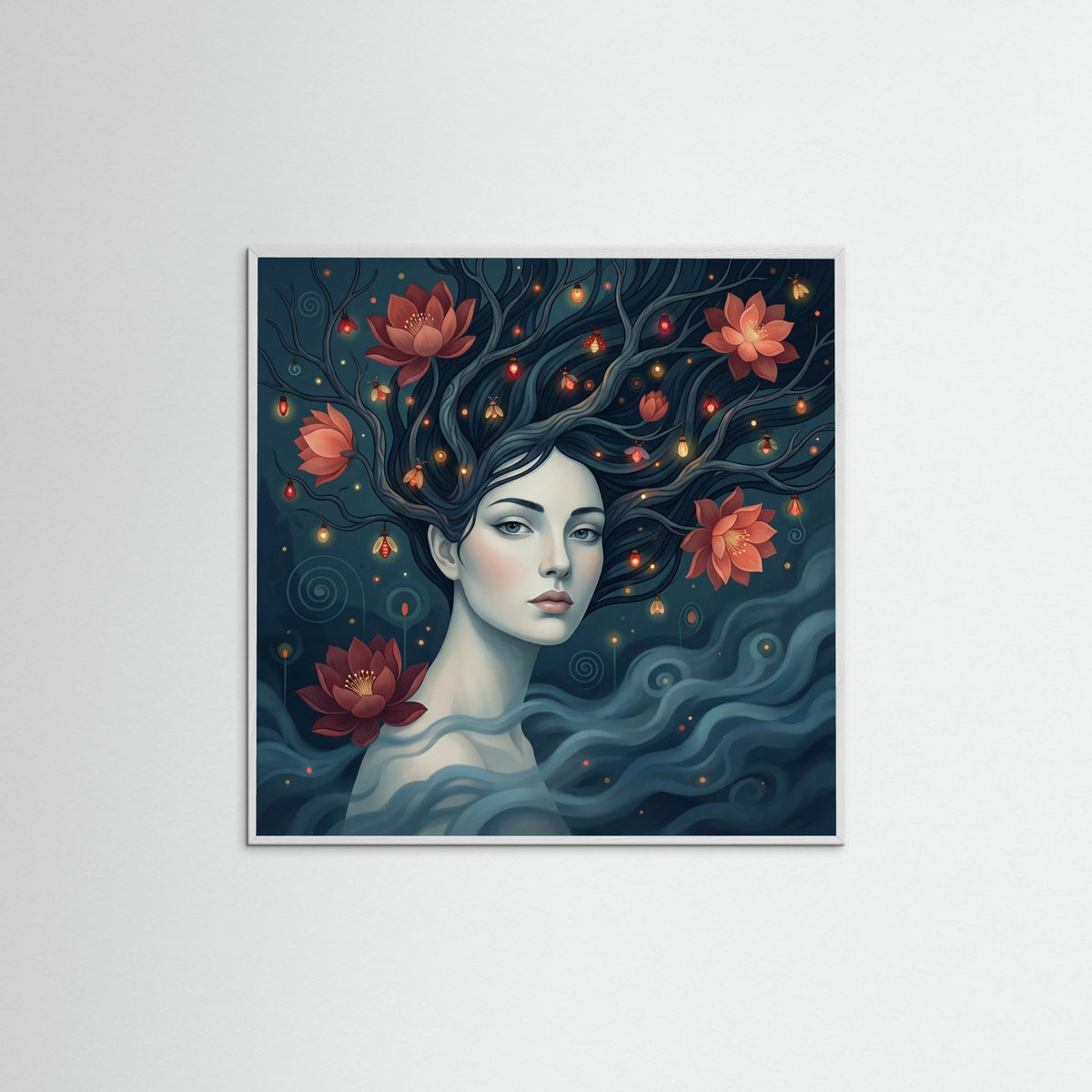 White Wood Square Aquatic Serenity