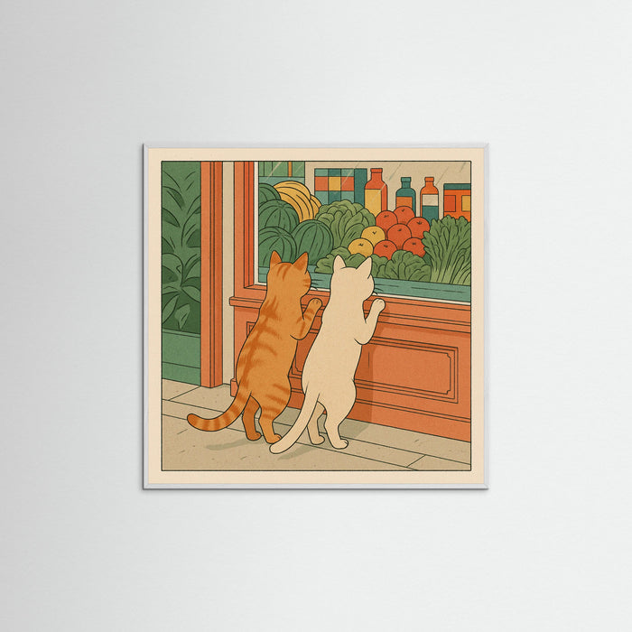 White Wood Square Cats Window Curiosity