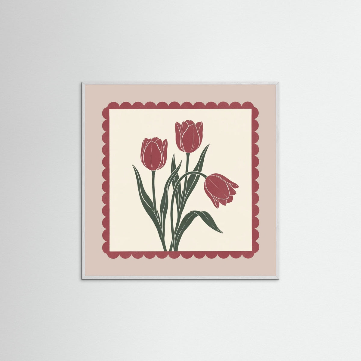 White Wood Square Crimson Bloom