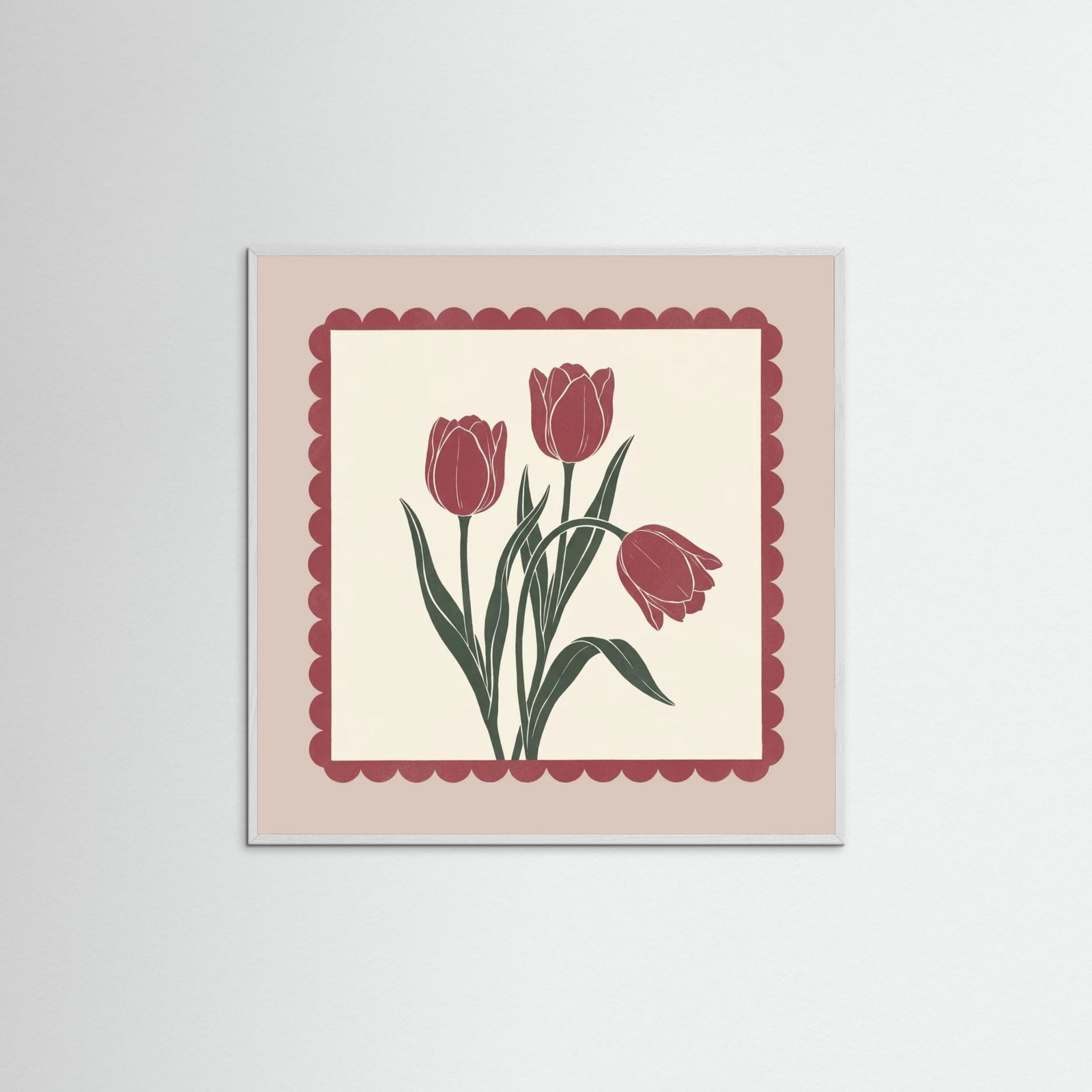 White Wood Square Crimson Bloom