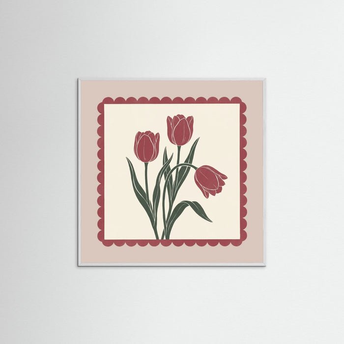 White Wood Square Crimson Bloom