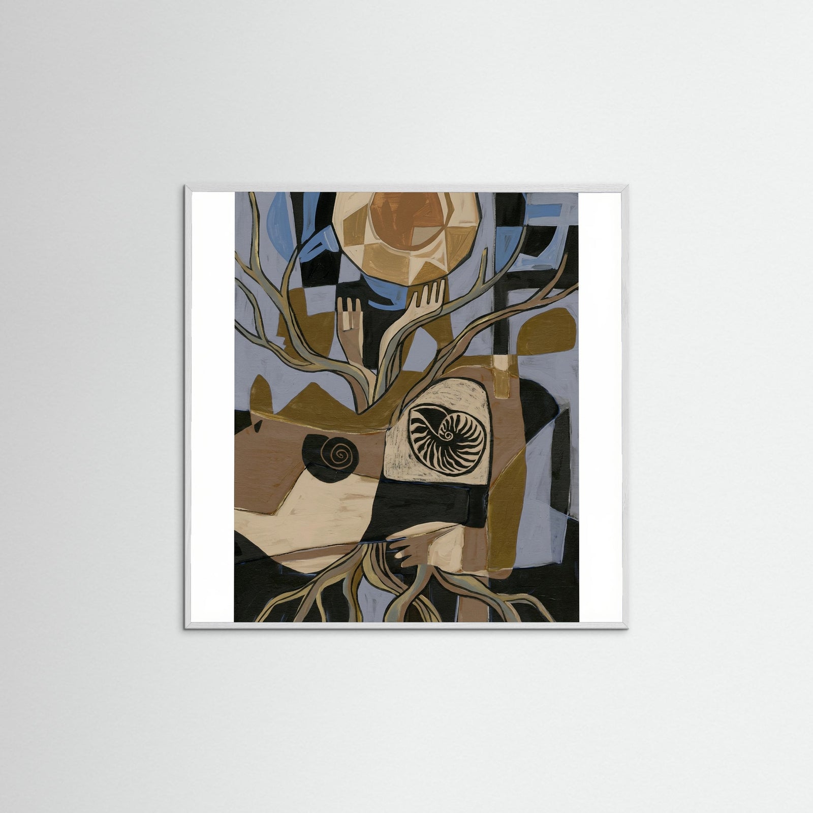White Wood Square Figurative Spirals