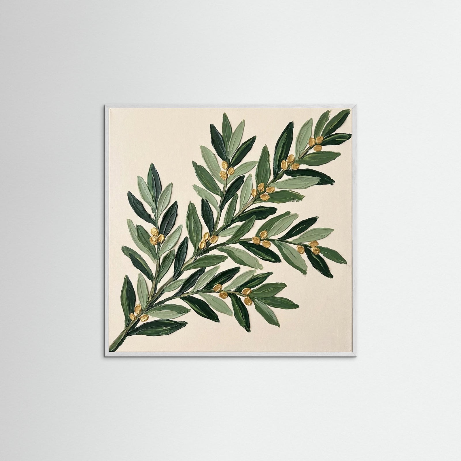 White Wood Square Gilded Wreath