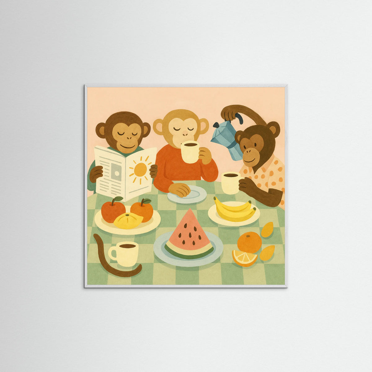 White Wood Square Monkey Morning Cheer