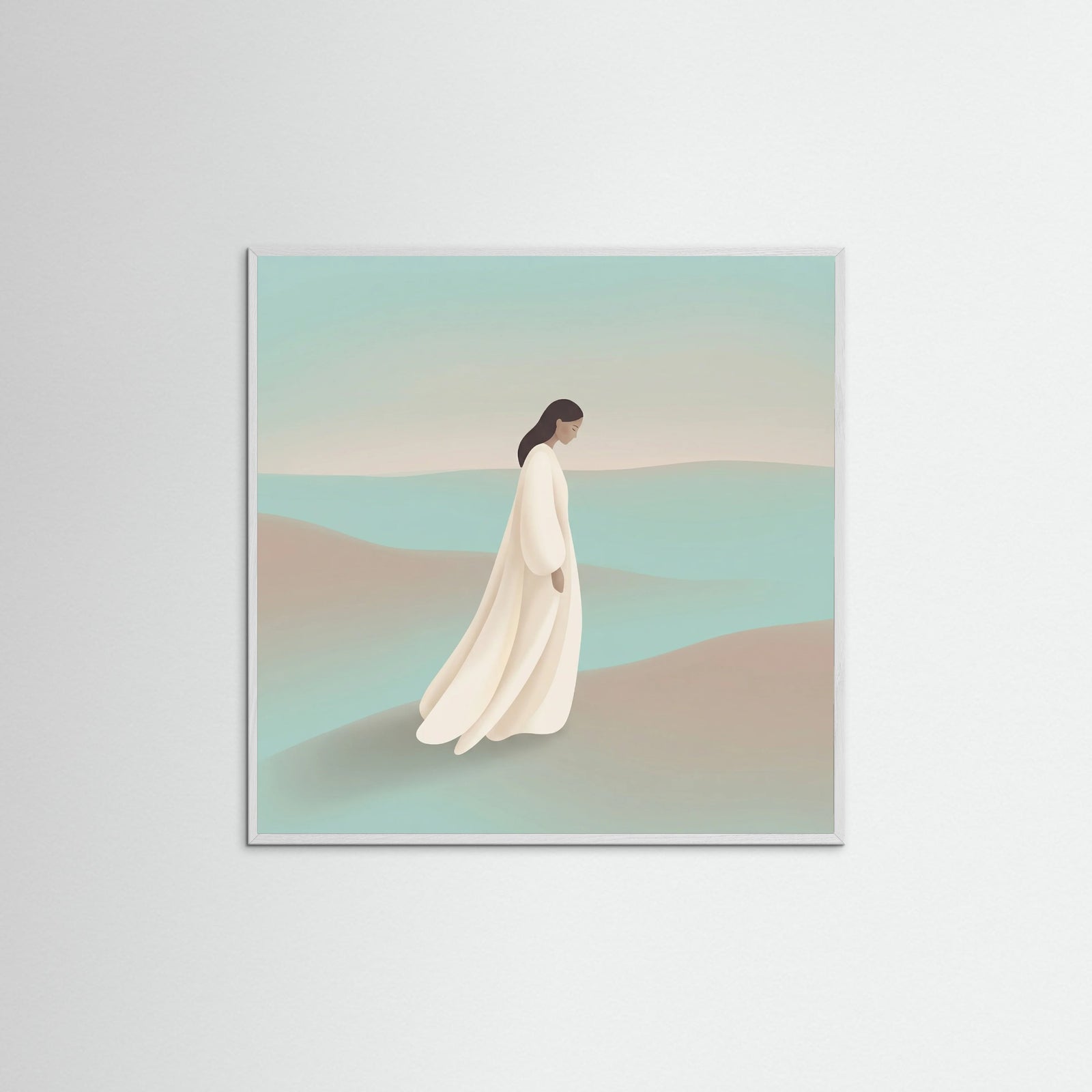 White Wood Square Quiet Contemplation Blue