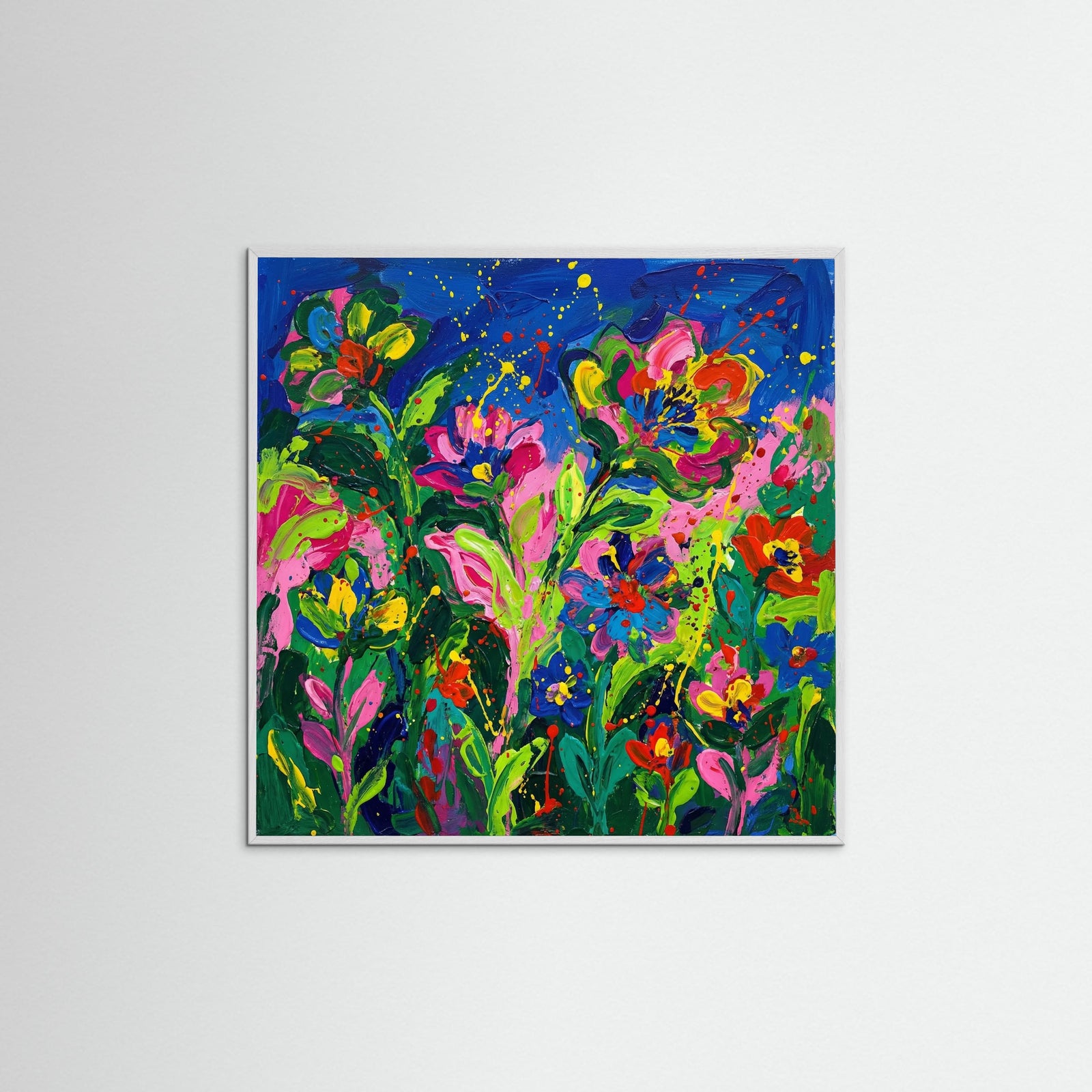 White Wood Square Vibrant Floral Portrait