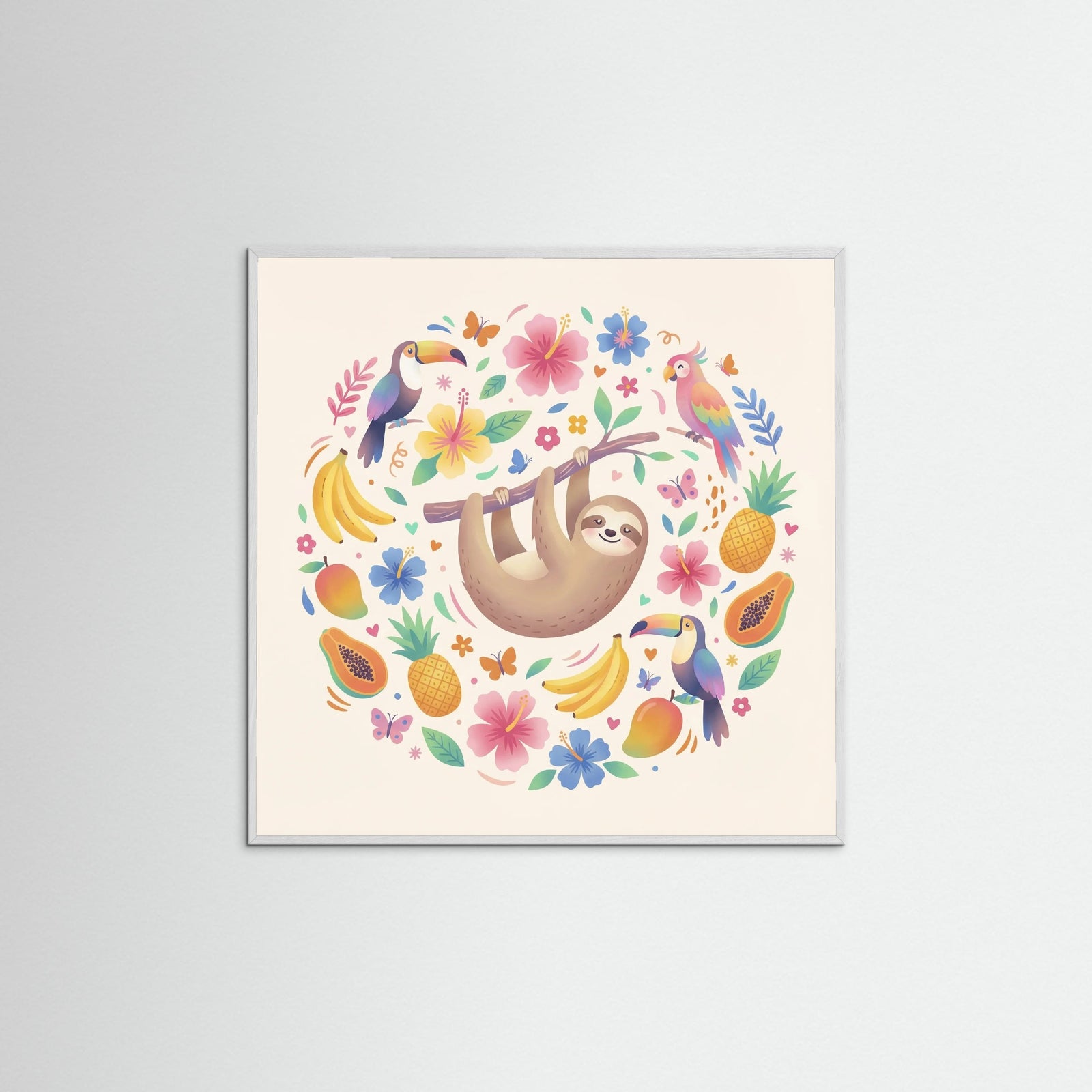White Wood Square Whimsical Jungle