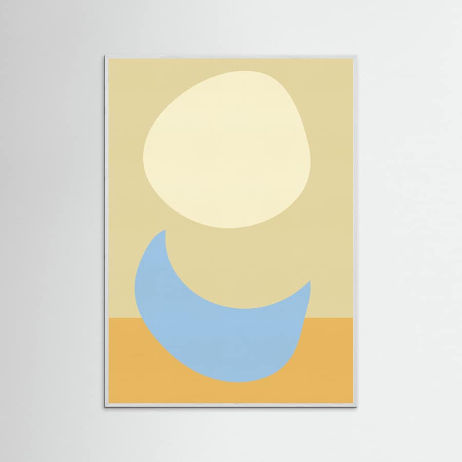 White Wood Stacked Ovals in Soft Yellow and Light Blue Poster