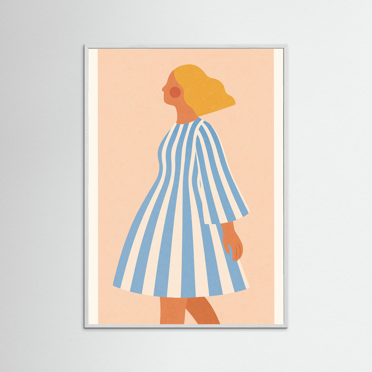 White Wood Striped Dress Woman