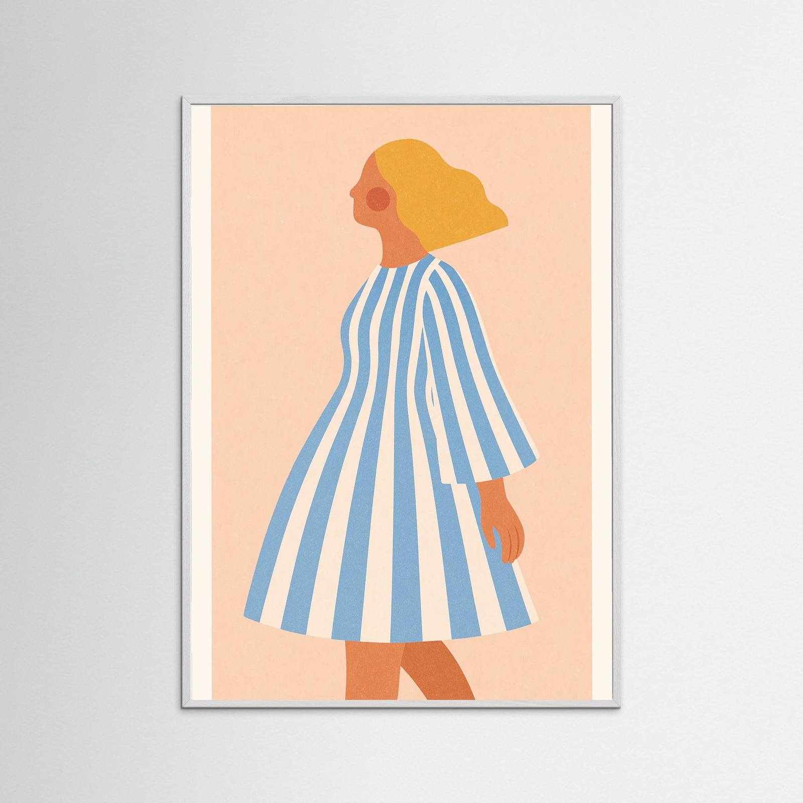 White Wood Striped Dress Woman