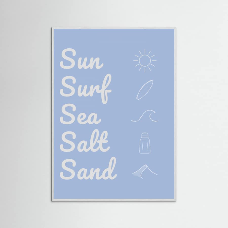 Sun Surf Sea Salt Sand Light Blue Poster – plakat og kunsttryk
