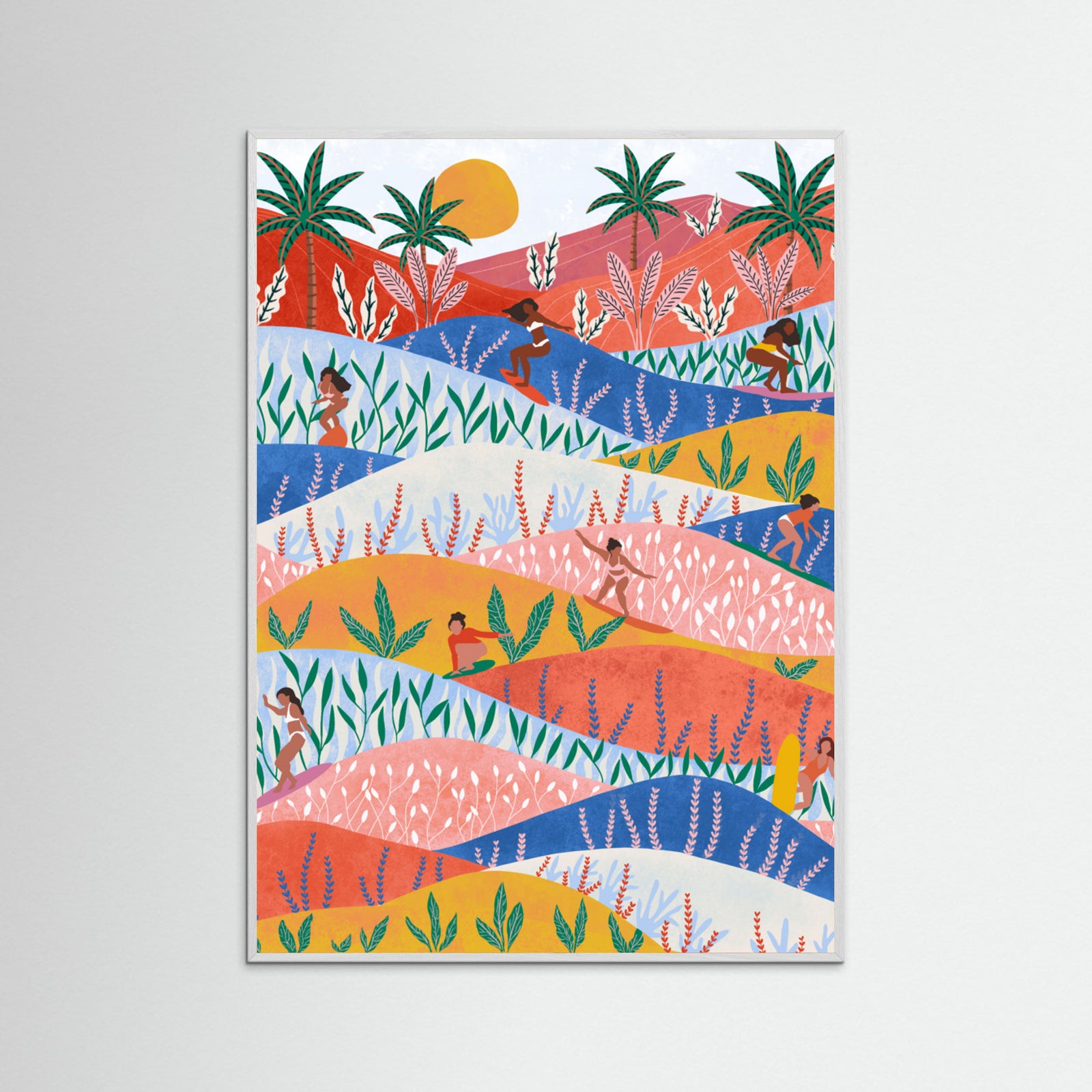 White Wood Surfers Poster