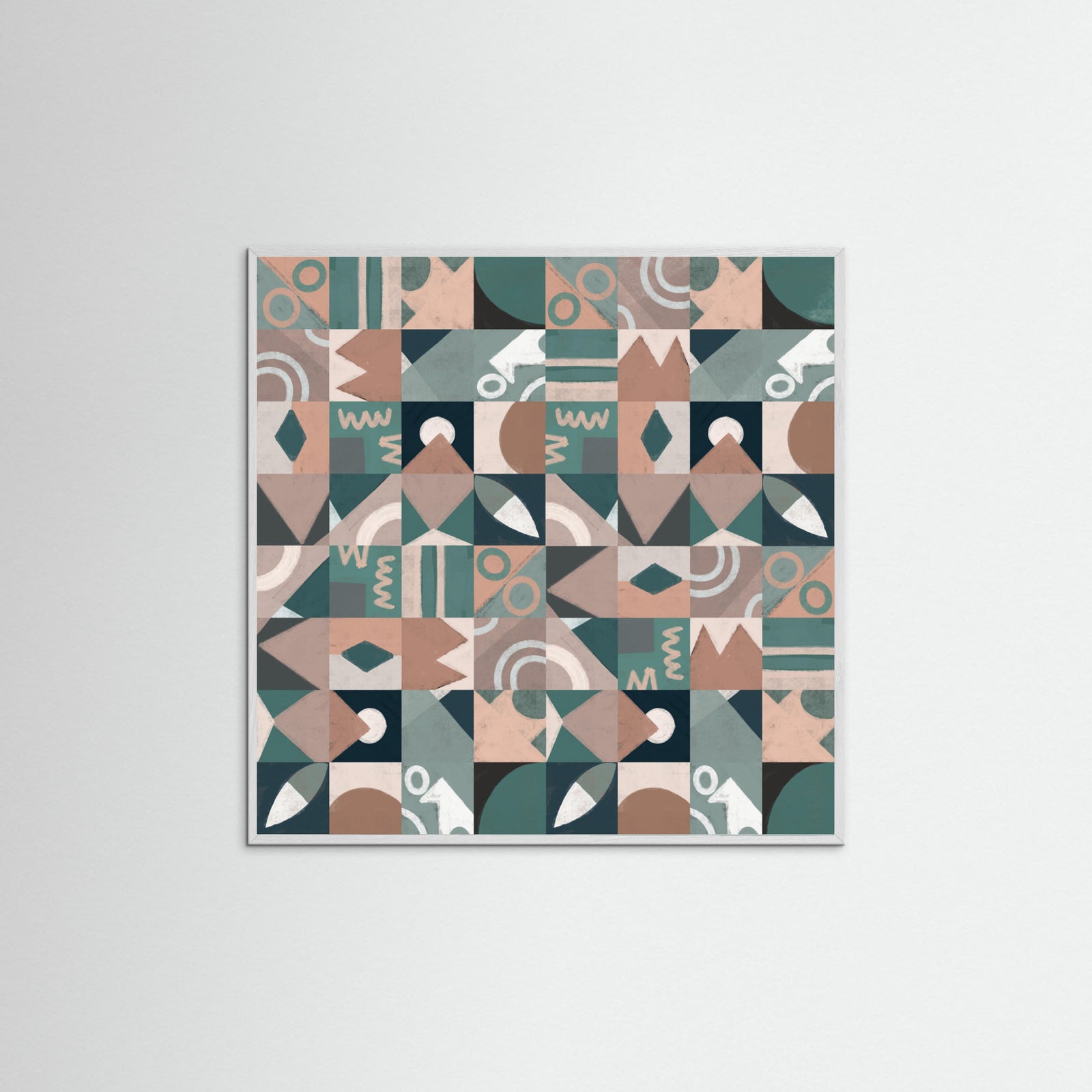 White Wood The Mid Century Grid Pattern Poster