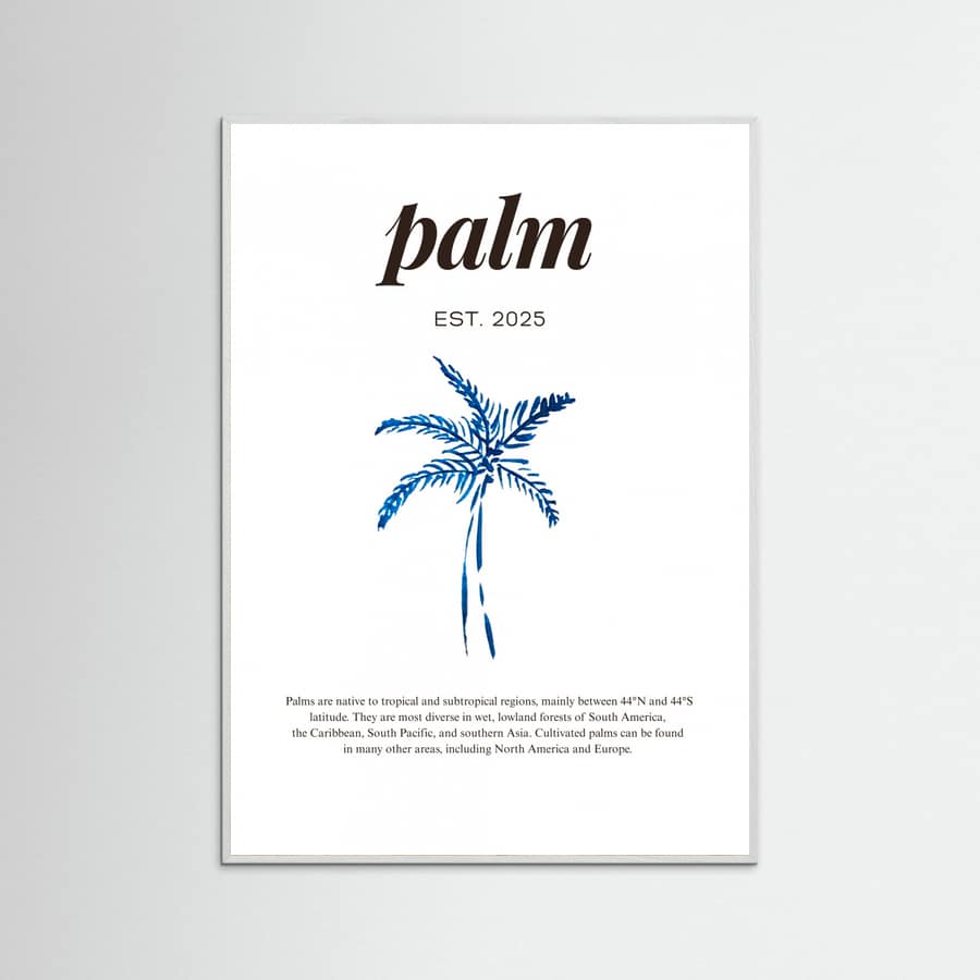 Tropical Palm Tree Poster | Aesthetic Blue Decor with Modern Coastal Style – plakat og kunsttryk