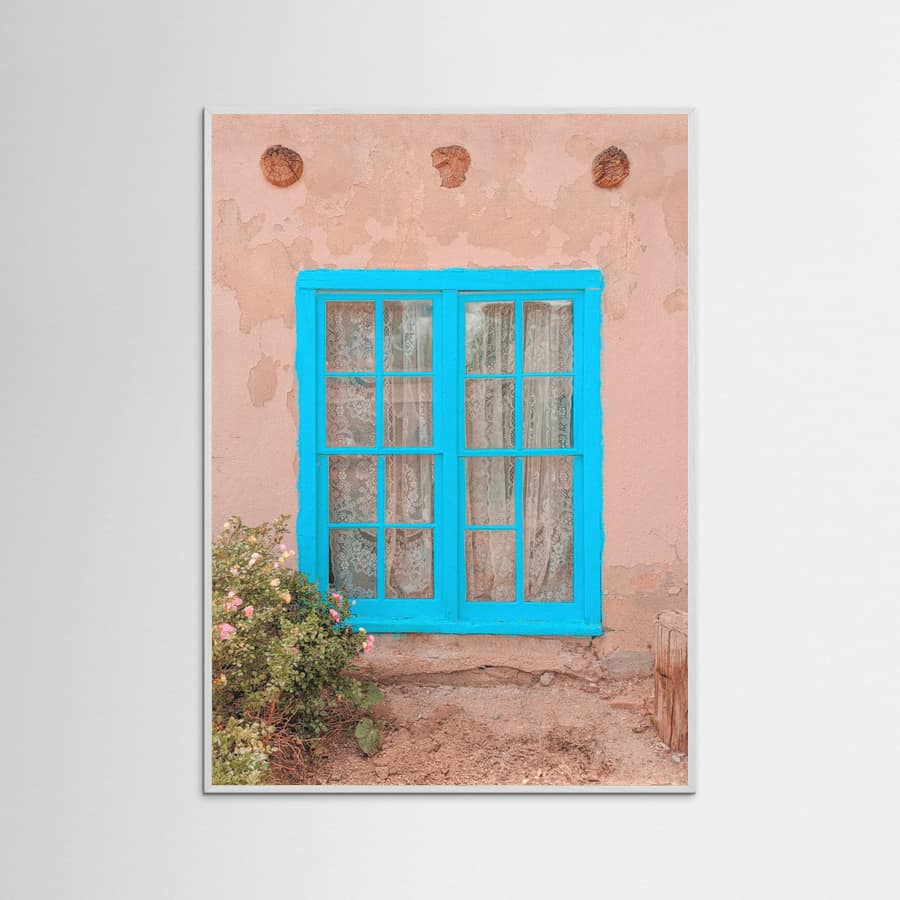 White Wood Turquoise Window - Taos, New Mexico Poster