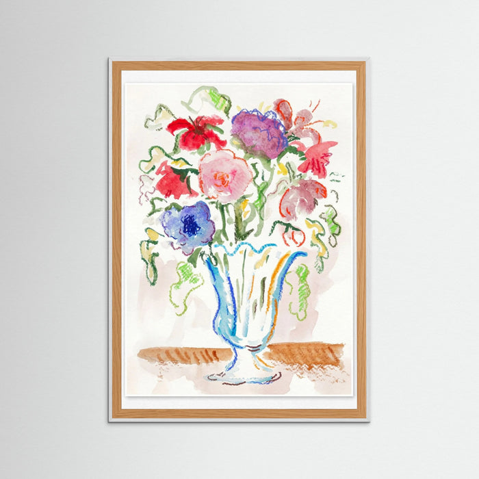 White Wood Vibrant Floral Still Life
