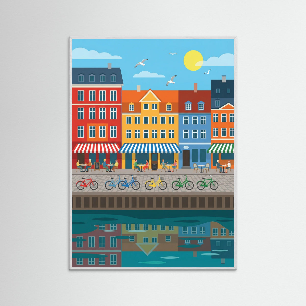 White Wood Vibrant Harbor Scene