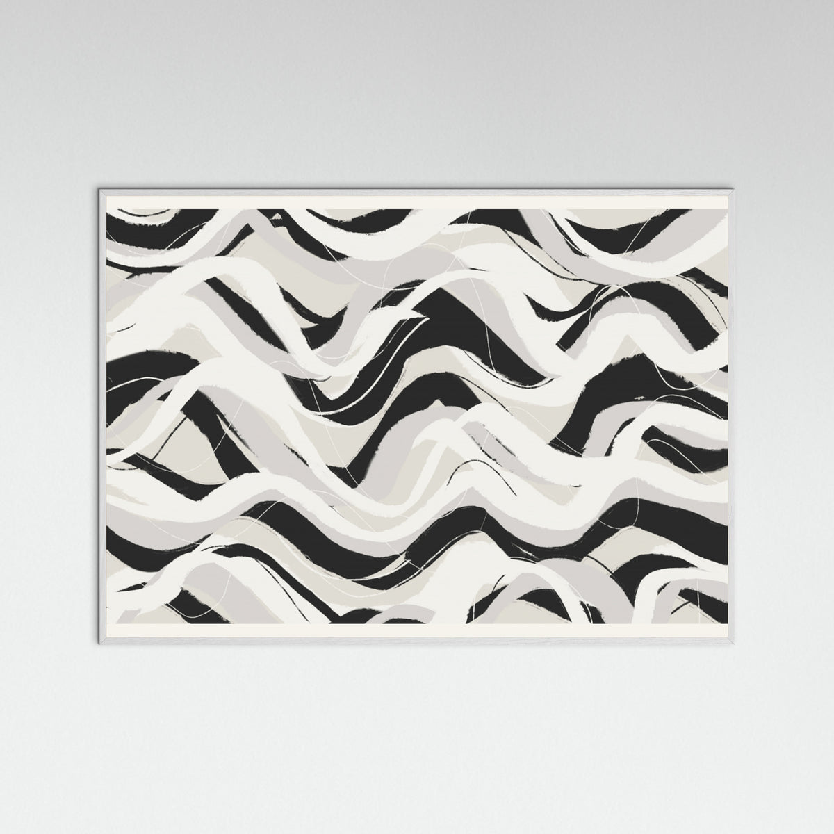 White Wood White Black Waves Pattern Square Poster