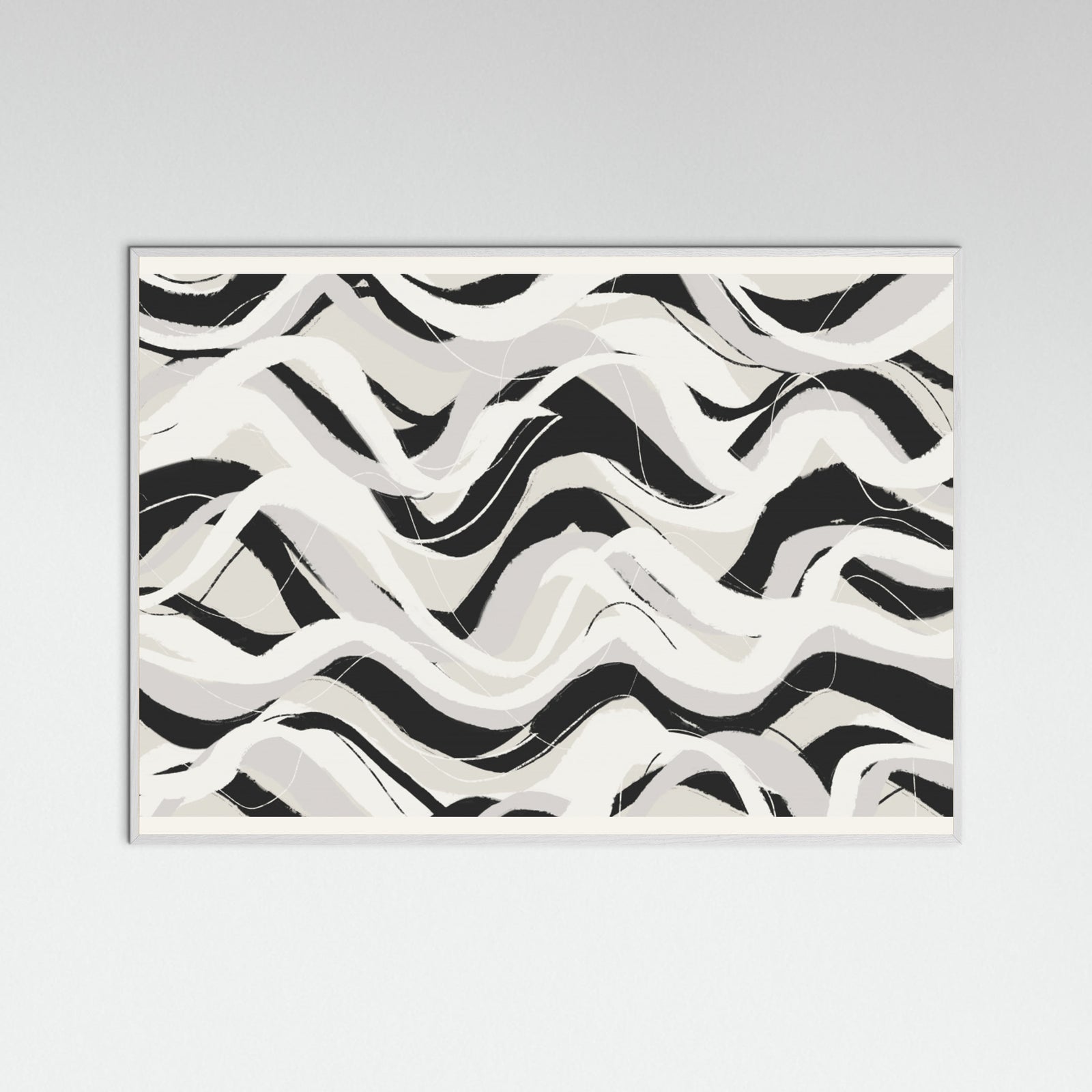 White Wood White Black Waves Pattern Square Poster