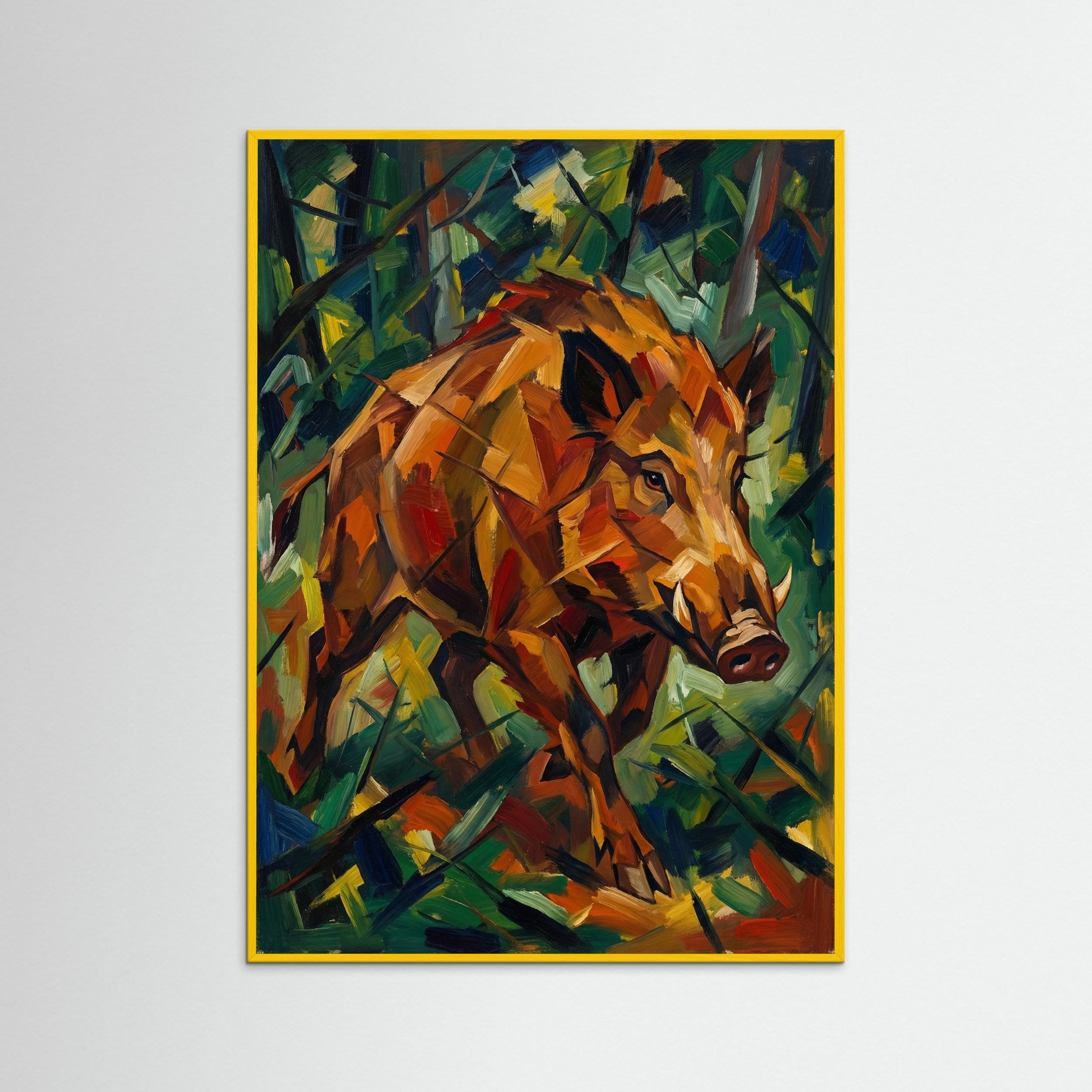 Yellow Wood Abstract Red Foxes