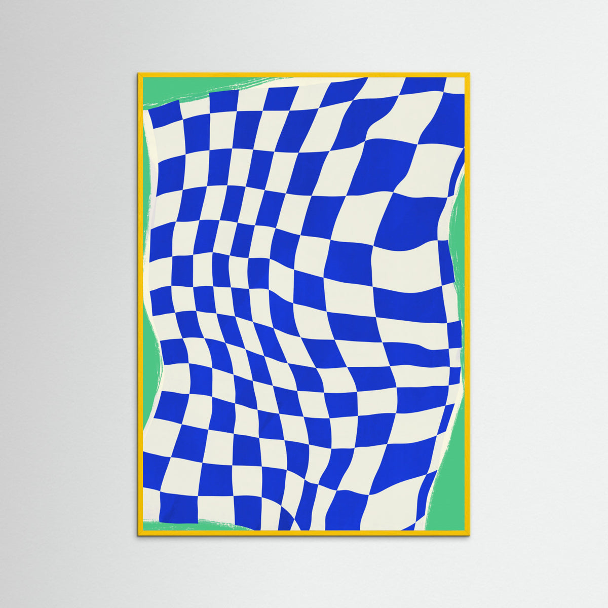 Yellow Wood Blue Checker Cloth Poster
